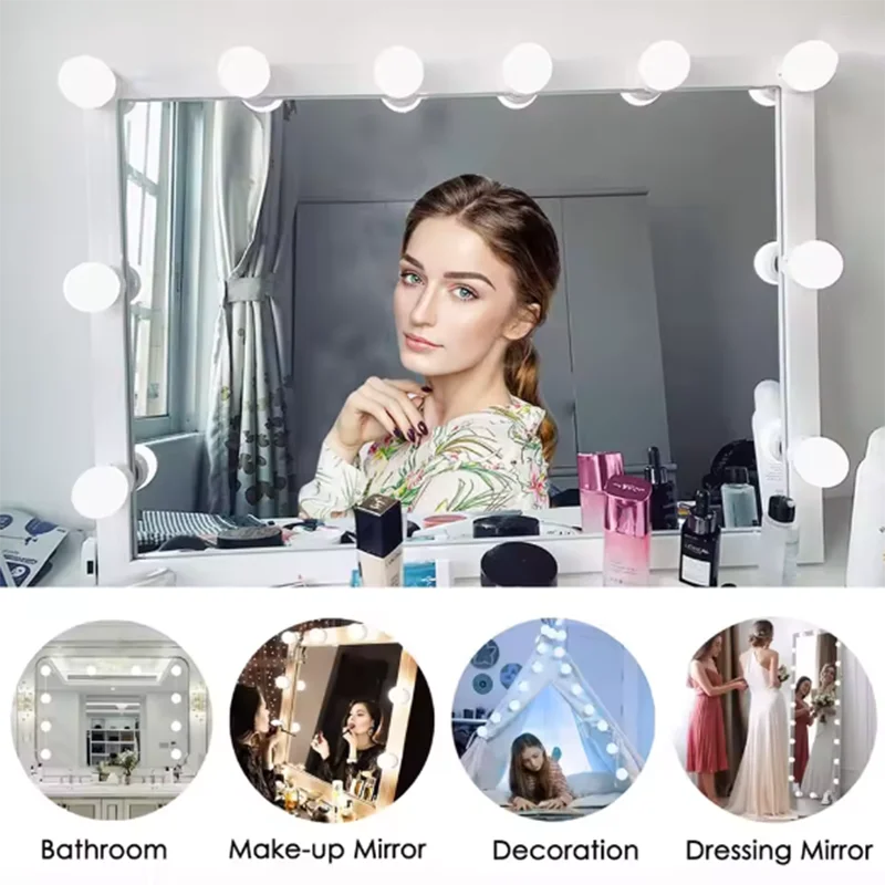 Make Up Mirror Vanity Light 10 Dimmable Bulb Adjustable Color Brightness Light Stick On For Makeup Table Dressing