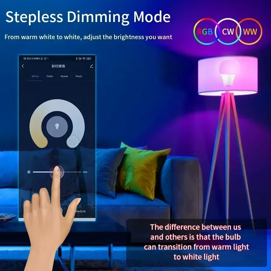 Tuya Smart LED Bulb - E27 RGB Bluetooth Dimmable Light with APP Control for Bedroom/Party Decoration (220V)