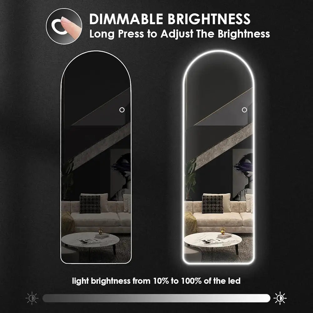 LED Full Length Mirror with Lights Arched Design Dimmable Multi Color Lighting Wall Mounted Free Standing Bedroom Dressing Room