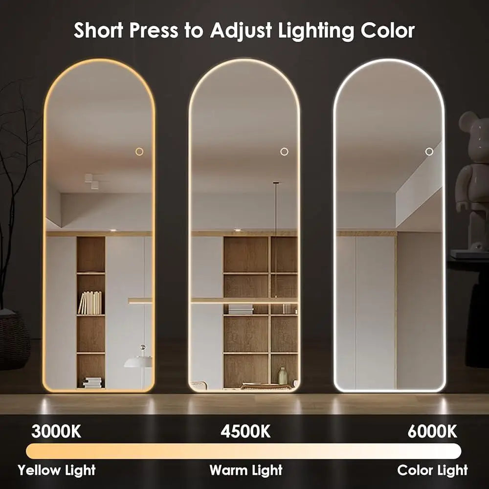 LED Full Length Mirror with Lights Arched Design Dimmable Multi Color Lighting Wall Mounted Free Standing Bedroom Dressing Room