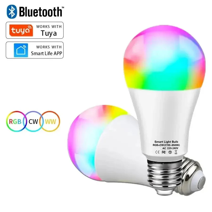 Tuya Smart LED Bulb - E27 RGB Bluetooth Dimmable Light with APP Control for Bedroom/Party Decoration (220V)