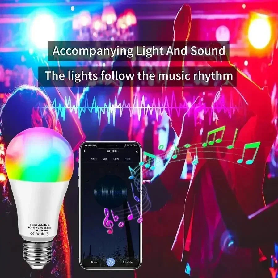 Tuya Smart LED Bulb - E27 RGB Bluetooth Dimmable Light with APP Control for Bedroom/Party Decoration (220V)