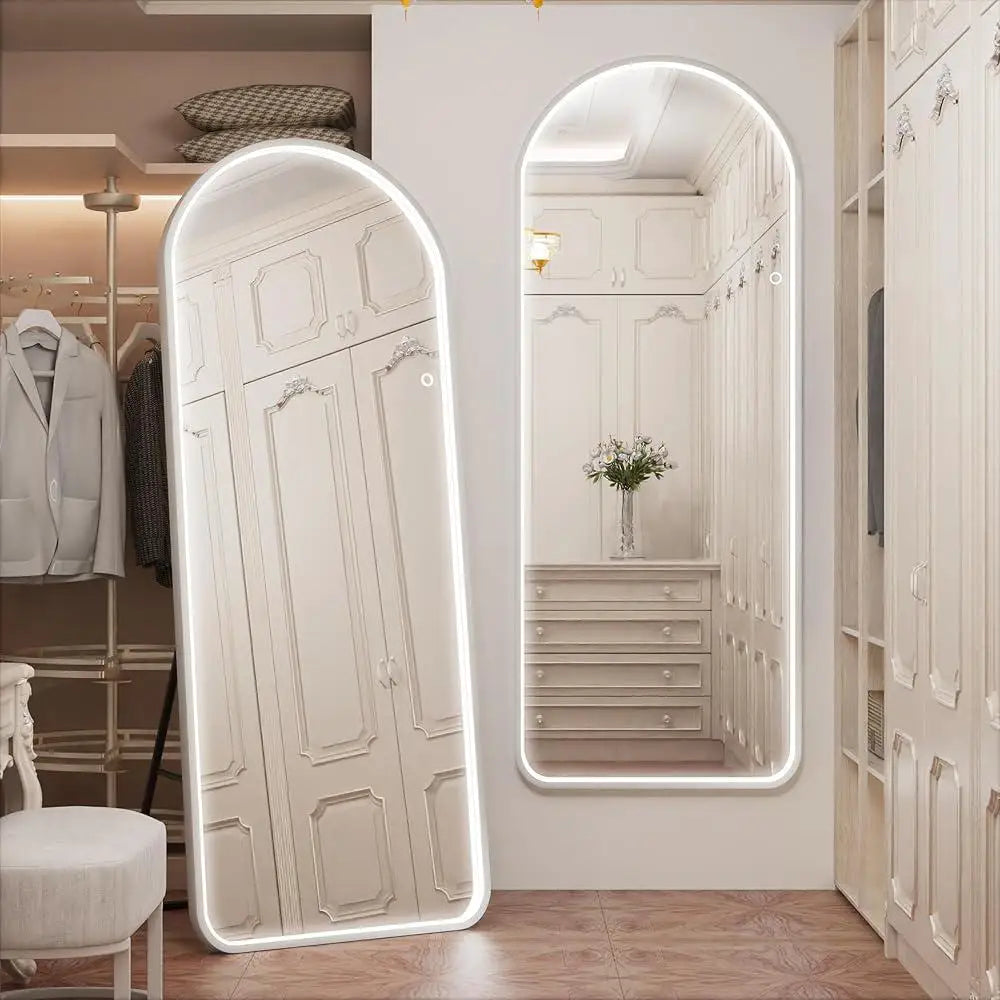 LED Full Length Mirror with Lights Arched Design Dimmable Multi Color Lighting Wall Mounted Free Standing Bedroom Dressing Room