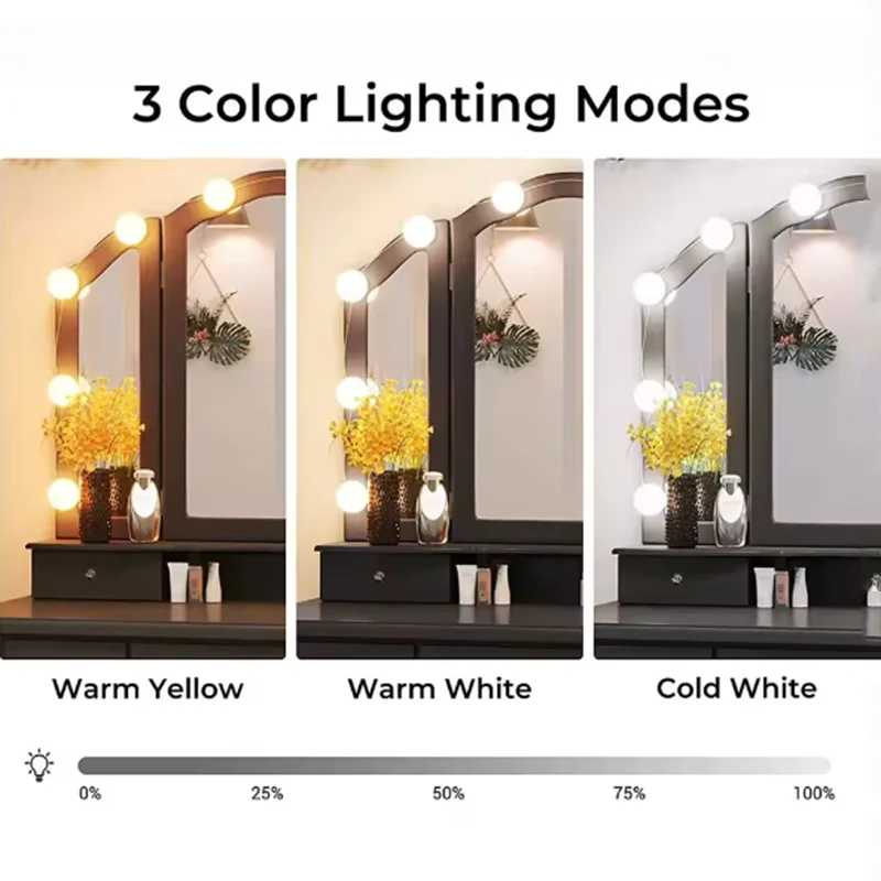 Make Up Mirror Vanity Light 10 Dimmable Bulb Adjustable Color Brightness Light Stick On For Makeup Table Dressing