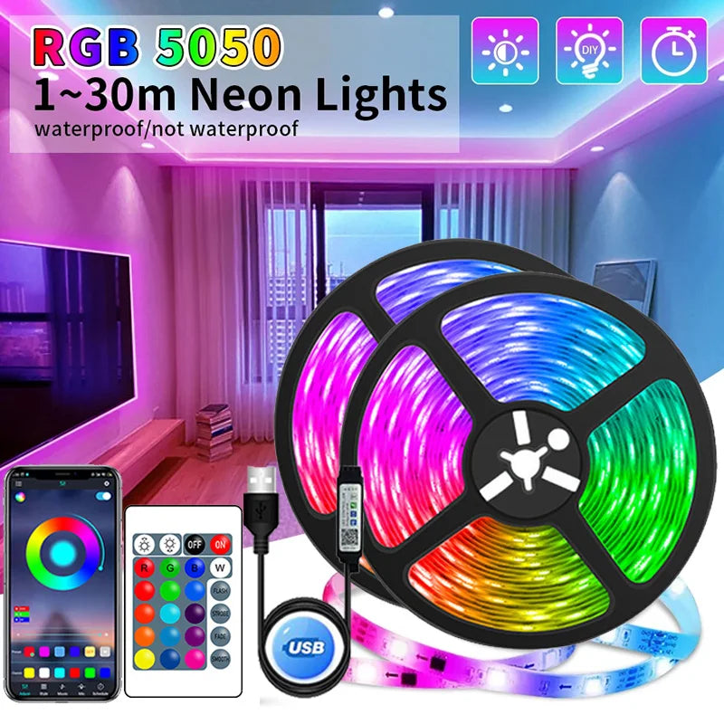 USB LED Strip Lights APP Control Color Changing 5050 RGB Led Light Flexible Lamp Tape for Room Decoration TV Backlight