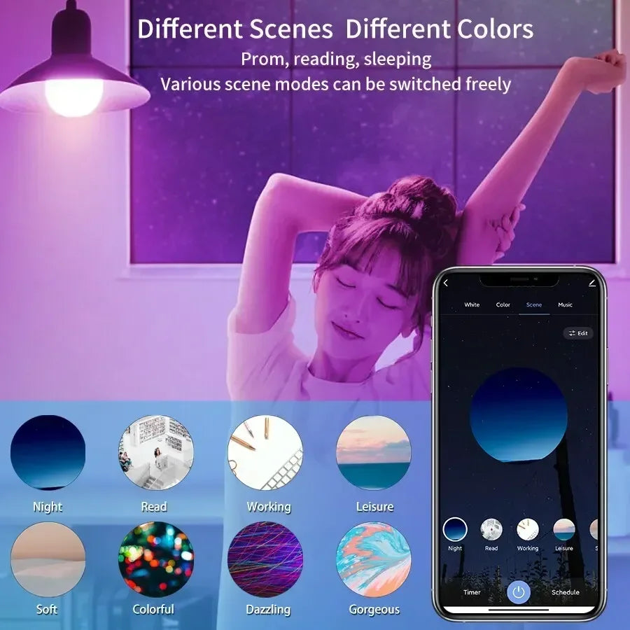Tuya Smart LED Bulb - E27 RGB Bluetooth Dimmable Light with APP Control for Bedroom/Party Decoration (220V)